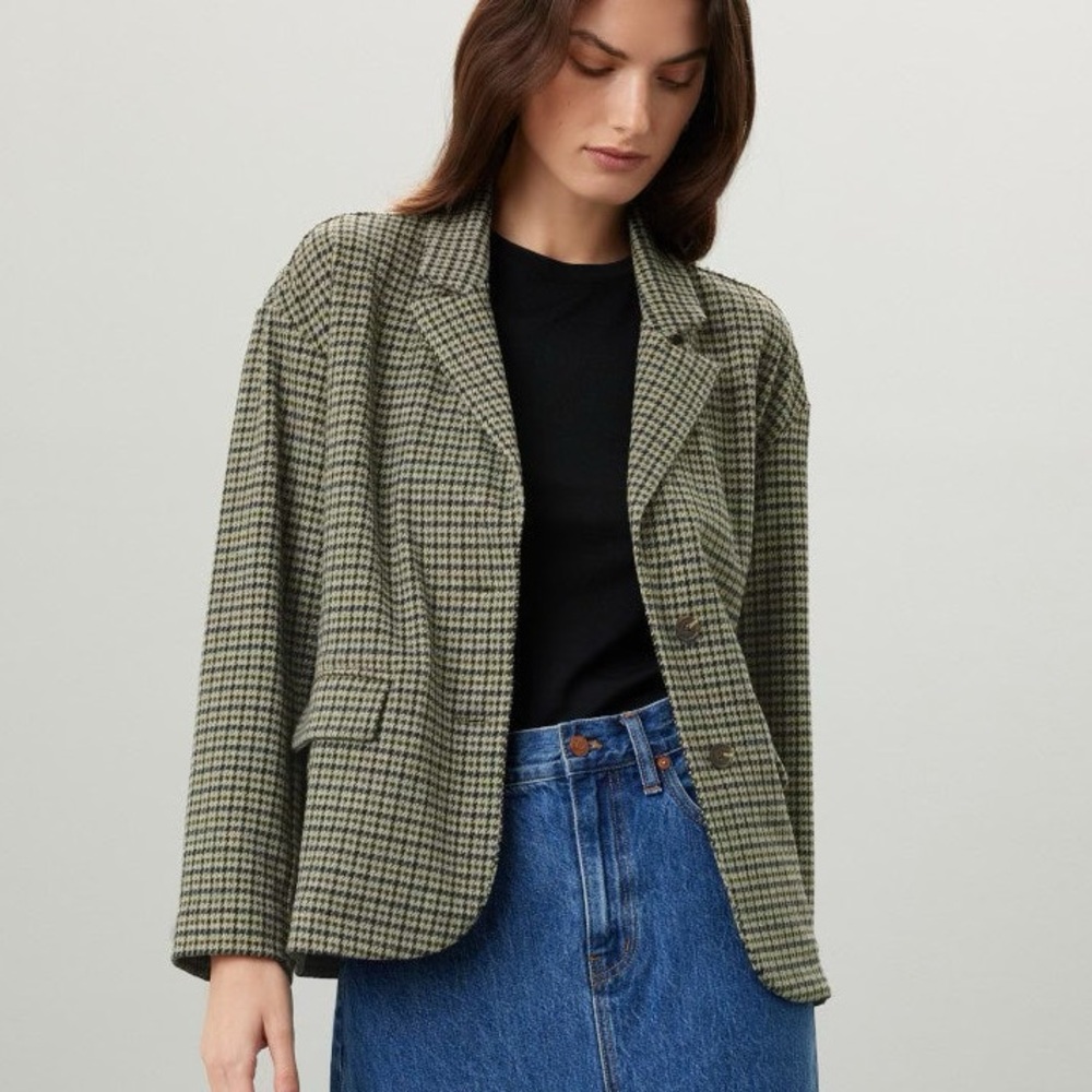 Madewell Oversized Knit Blazer in Green Houndstooth - Size XXS - Picture 1 of 15
